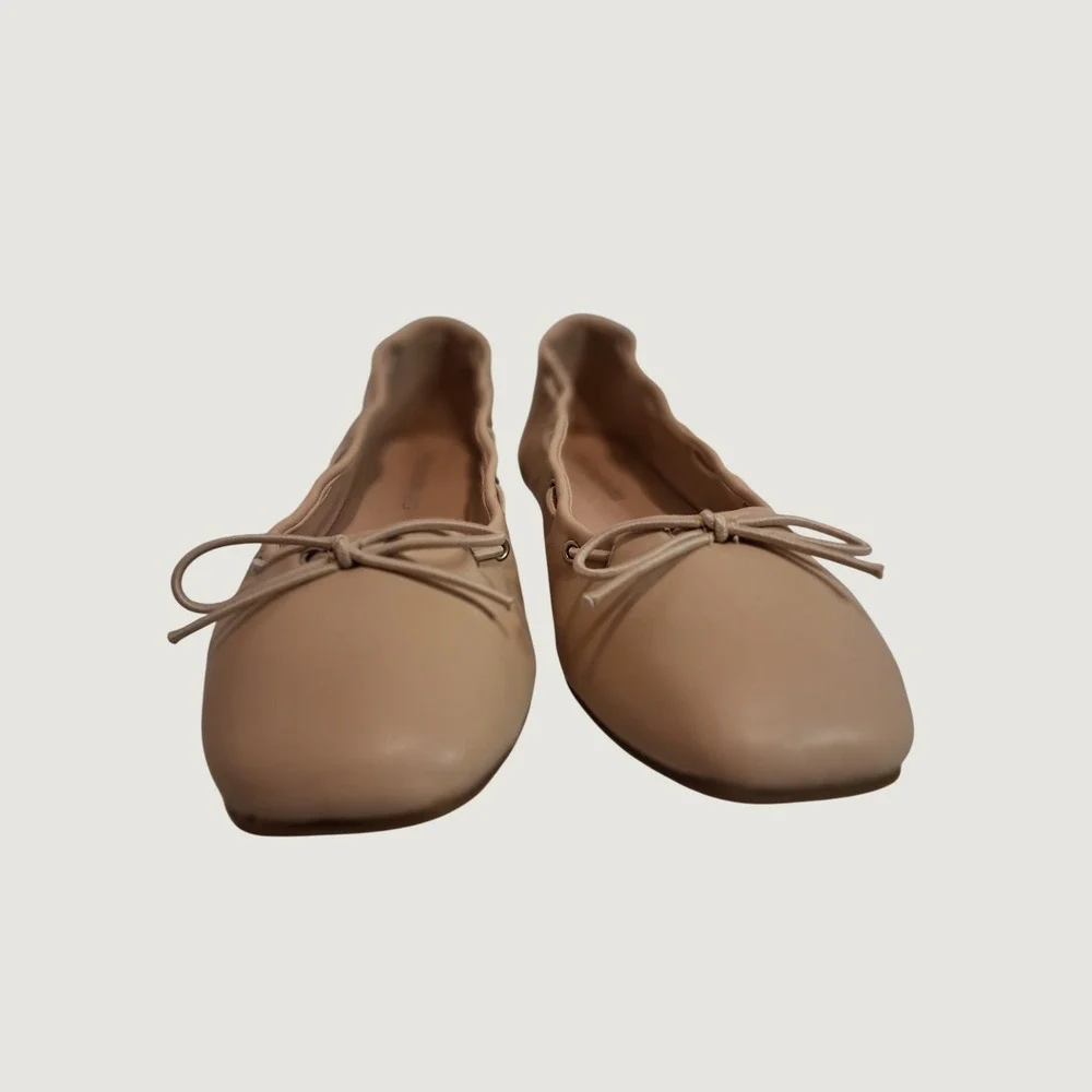 Dream Pairs Women's Beige Faux Leather Ballet Flats Bow Square Toe Size 10